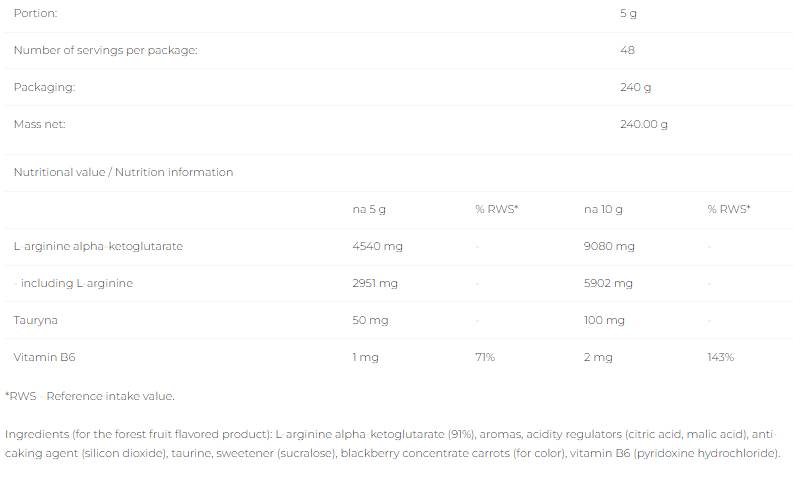 6PAK Nutrition AAKG Powder - 240 г (48 дози)